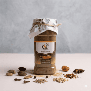 Organic mixed masala spice blend for flavorful cooking.